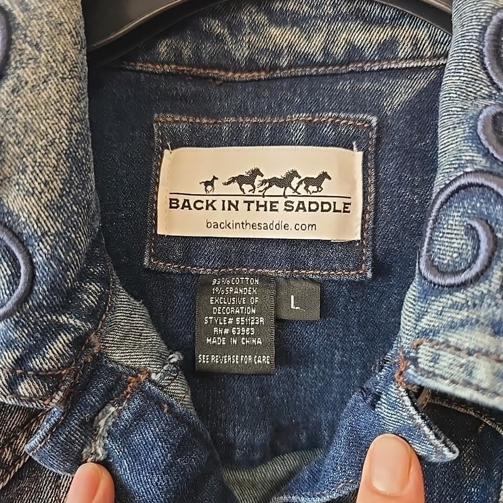 Back In The Saddle Womens L Denim Jacket Southwestern Detail Embroidery Rodeo - Picture 6 of 13